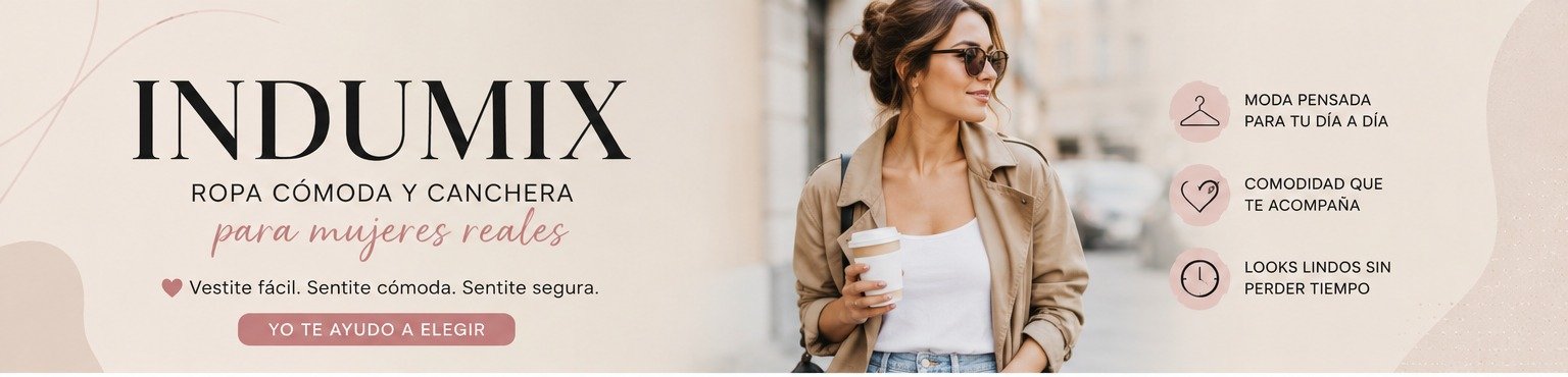 Indumix — ropa cómoda y canchera para mujeres reales. Vestite fácil, sentite cómoda, sentite segura.